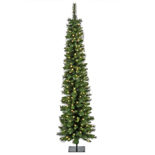 6ft. Pre-Lit Nooksack Fir Pencil Artificial Christmas Tree, Warm White LED Lights